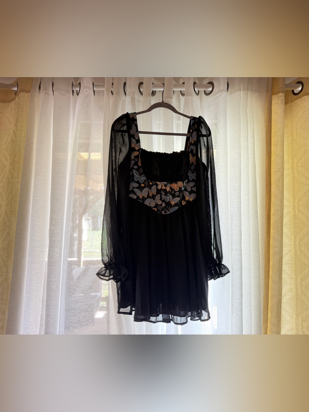 Black Romantic Butterfly Puff Sleeve Dress | M / 10